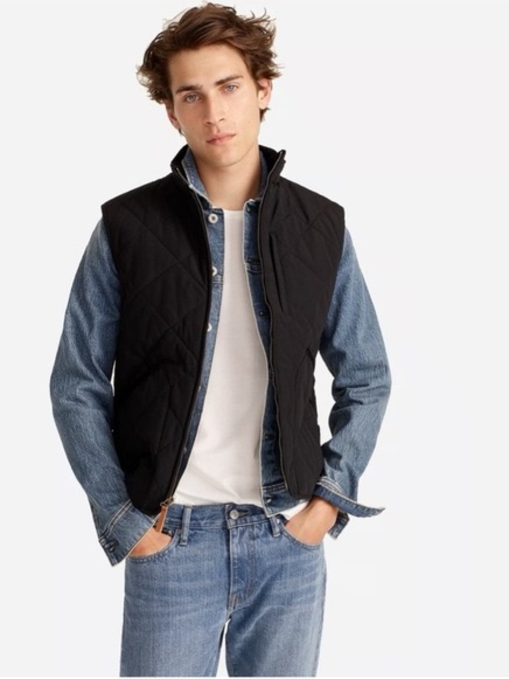 J.Crew Sussex Diamond Quilted Vest PrimaLoft Charcoal Gray Full Zip Men’s Medium